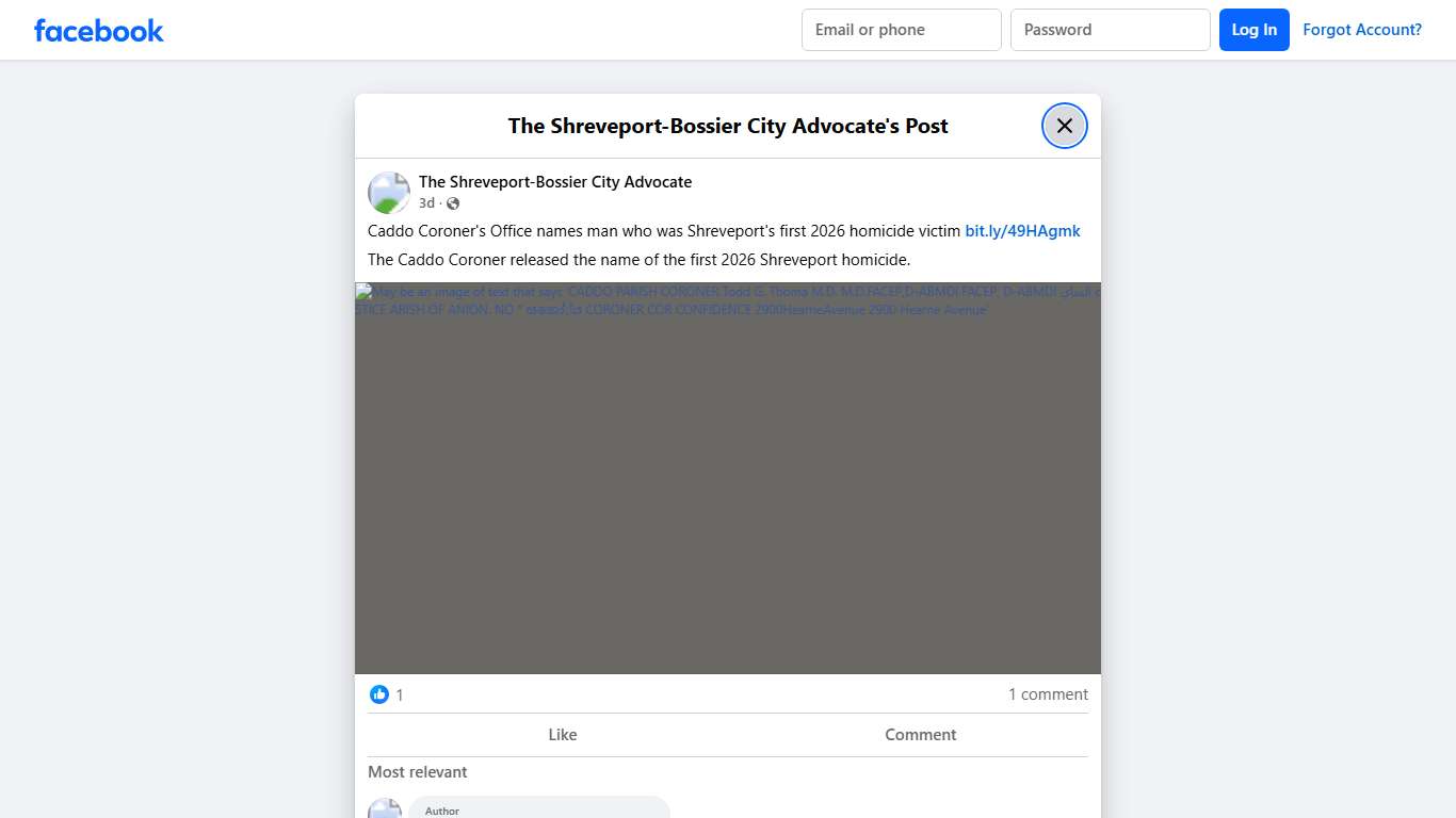 Caddo Coroner's... - The Shreveport-Bossier City Advocate Facebook