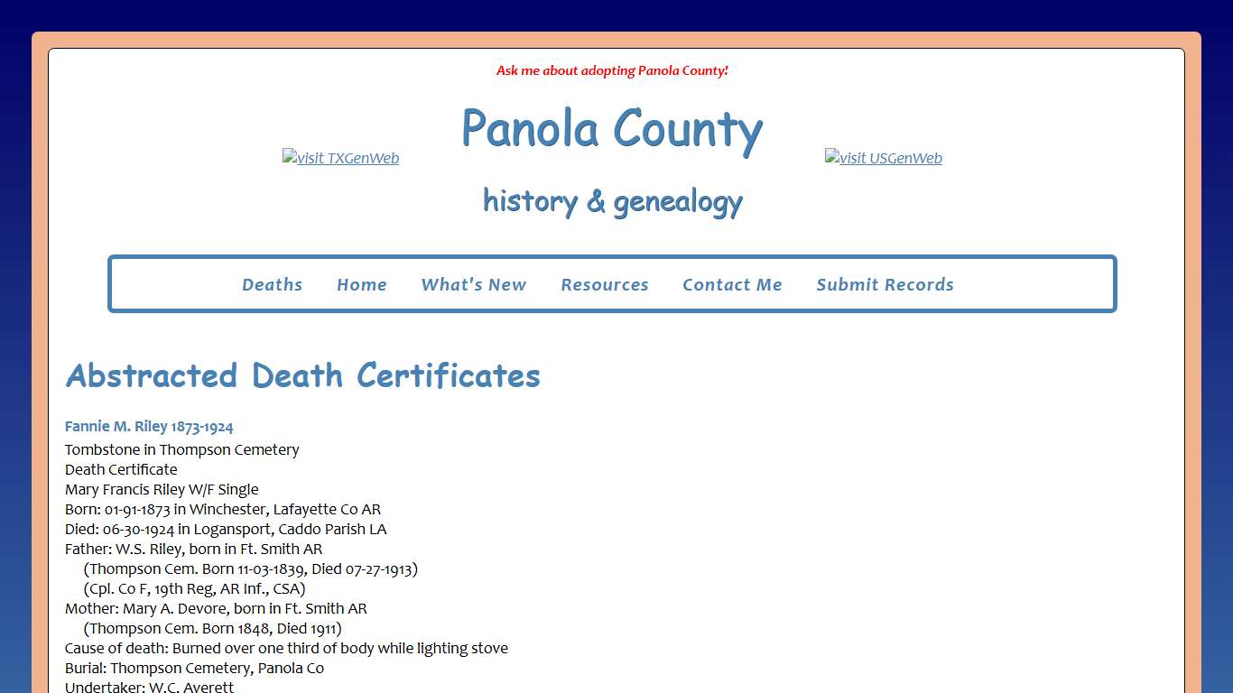 Abstracted Death Certificates Panola County, TXGenWeb