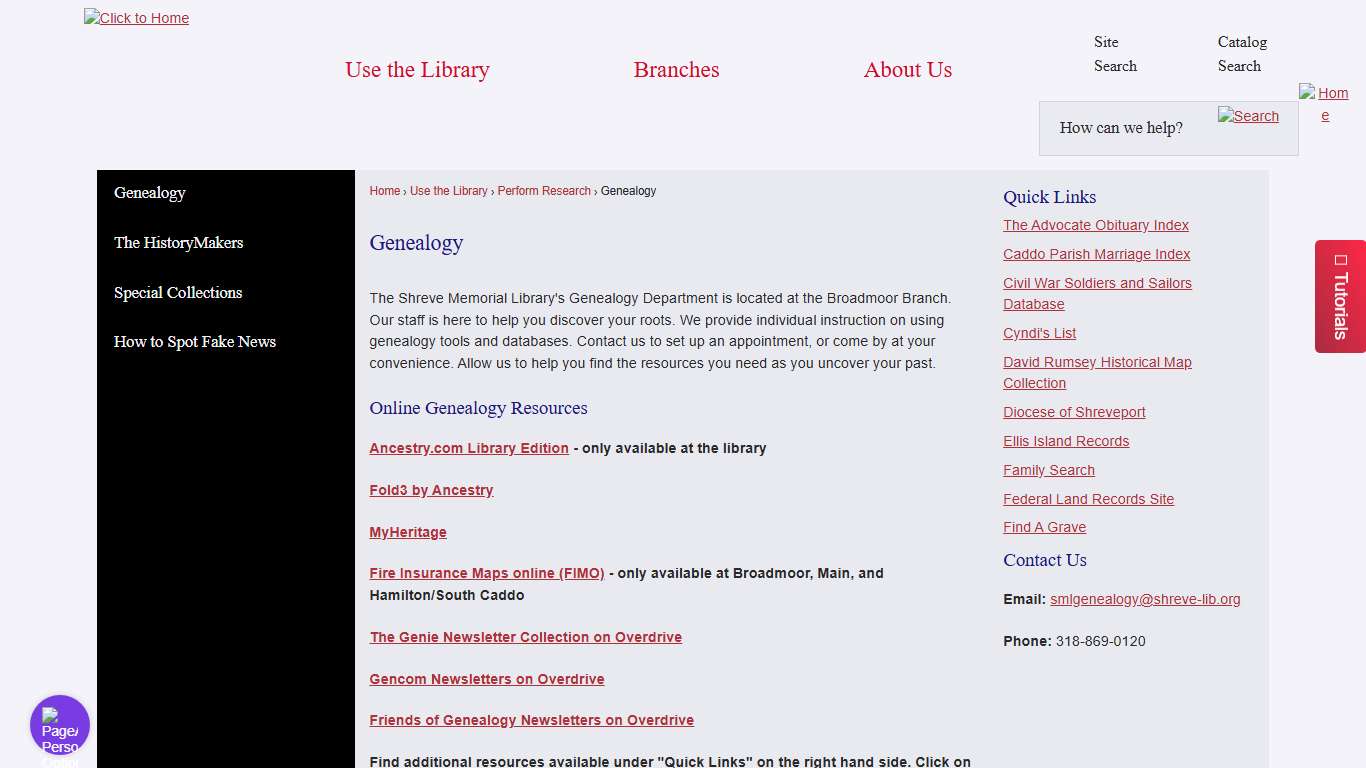 Genealogy Shreve Memorial Library, LA - Official Website
